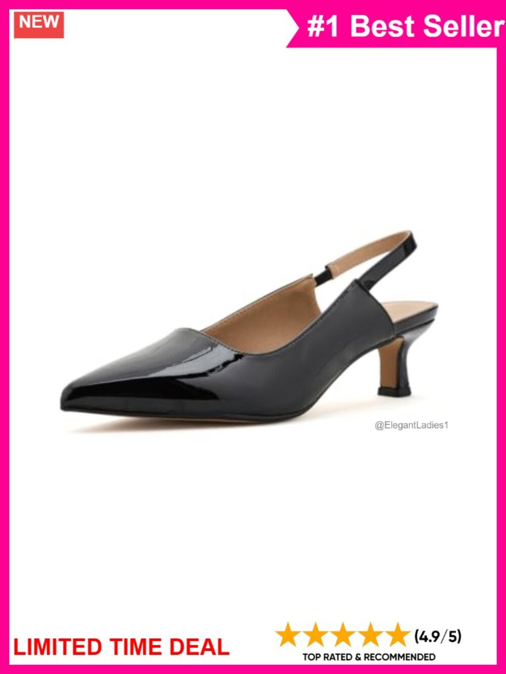 Kitten Heel Slingback Pointed Toe Pump Faux Leather Business Casual